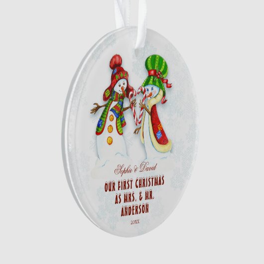 私たちの初めてのクリスマスはMr.ミセス・カワイイ雪だるま オーナメント (正面)