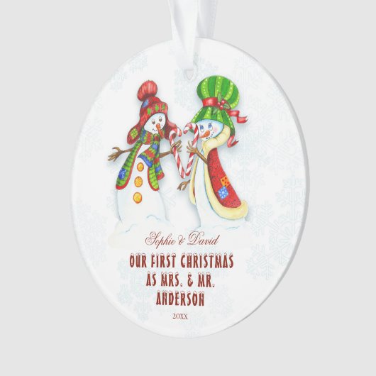 私たちの初めてのクリスマスはMr.ミセス・カワイイ雪だるま オーナメント (正面)