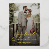 私たちの初めてのクリスマスはMr.ミセス・フォト実在ー 箔シーズンカード (正面)