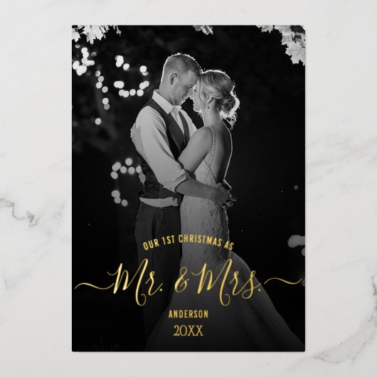 私たちの初めてのクリスマスはMr.ミセス・フォト実在ー 箔シーズンカード (正面)