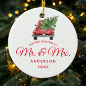 私たちの初めてのクリスマスはMr.ミセス・ヴィンテージ・トラック セラミックオーナメント