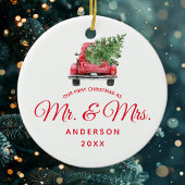私たちの初めてのクリスマスはMr.ミセス・ヴィンテージ・トラック セラミックオーナメント