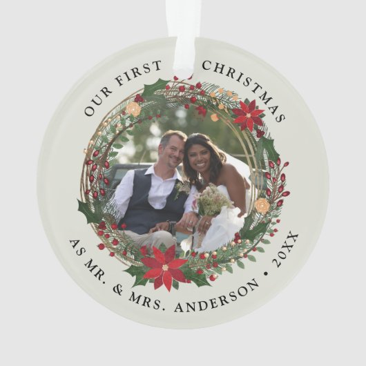 私たちの初めてのクリスマスはMr.ミセス·結婚フォト オーナメント (裏面)