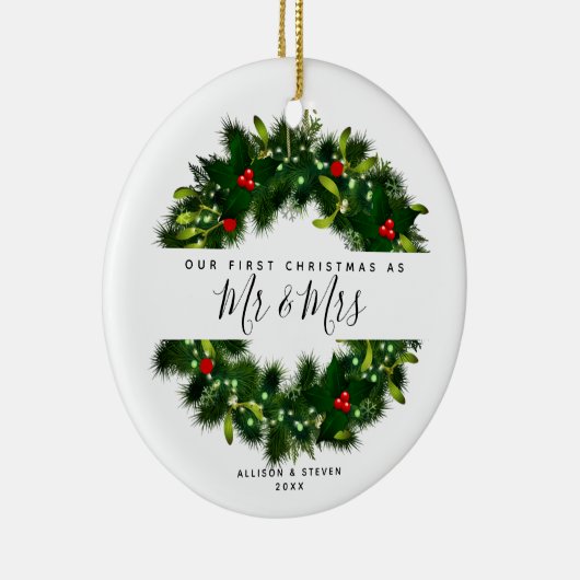 私たちの初めてのクリスマスはMr.結婚 And Mrs. モノグラムの セラミックオーナメント (右)