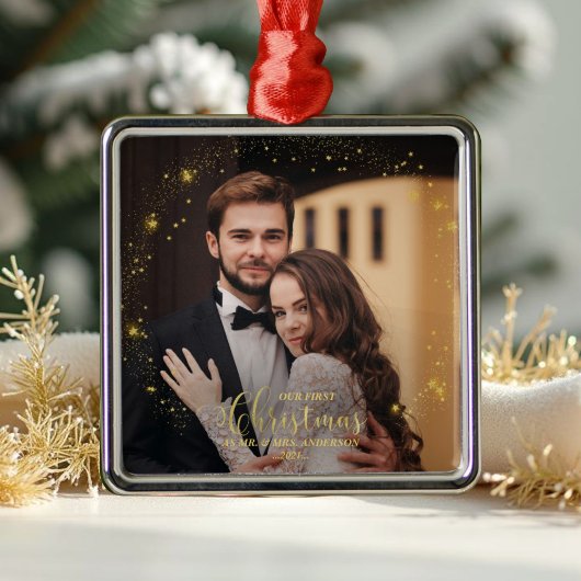 私たちの初めてのクリスマスはMr.And Mrs.フォトオーナメント メタルオーナメント