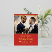 私たちの初めてのクリスマスはmr & mr newlyweds金ゴールド 箔シーズンポストカード (立ち正面)