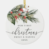 私たちの初めてのクリスマスをカップルオーナメント セラミックオーナメント (正面)