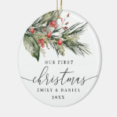 私たちの初めてのクリスマスをカップルオーナメント セラミックオーナメント (左)
