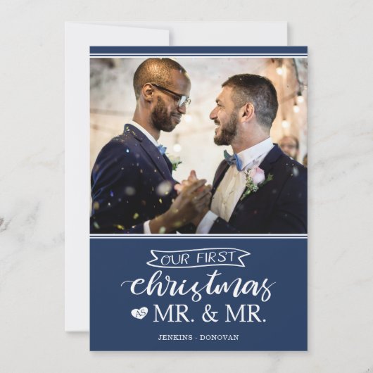 私たちの初めてのクリスマスをミスター&ミスターゲイ結婚ズホリデー シーズンカード (正面)