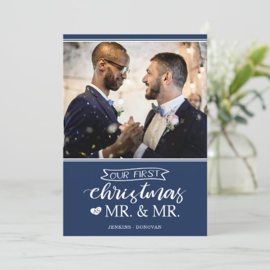 私たちの初めてのクリスマスをミスター&ミスターゲイ結婚ズホリデー シーズンカード (スタンド正面)