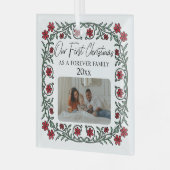 私たちの初めてのクリスマスを永遠の家族として採用 ガラスオーナメント (正面左)