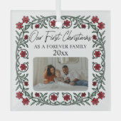 私たちの初めてのクリスマスを永遠の家族として採用 ガラスオーナメント (正面)