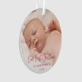 私たちの初めてのクリスマスを祖父母としてフォトレッド オーナメント (正面)