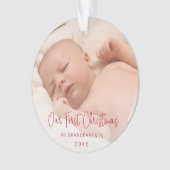 私たちの初めてのクリスマスを祖父母としてフォトレッド オーナメント (正面)