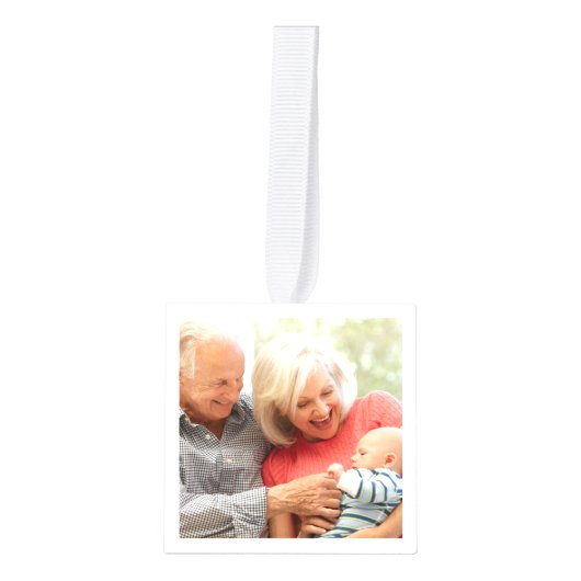 私たちの初めてのクリスマスを祖父母としてベビー写真 キューブオーナメント (正面)