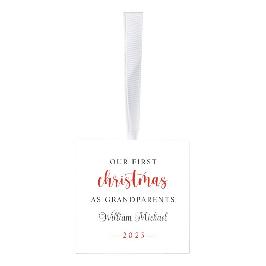 私たちの初めてのクリスマスを祖父母としてベビー写真 キューブオーナメント (右)