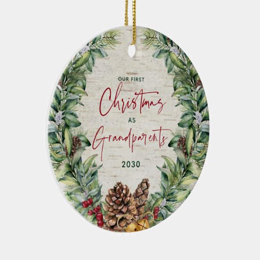 私たちの初めてのクリスマスを祖父母としてリース写真C セラミックオーナメント (右)