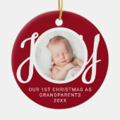 私たちの初めてのクリスマスを祖父母として写真の赤 セラミックオーナメント (正面)