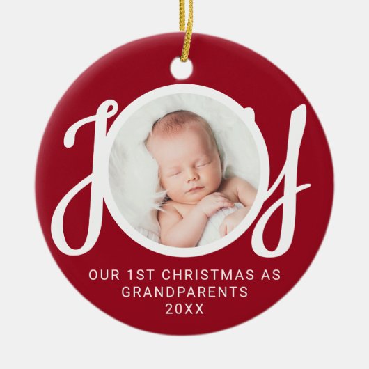 私たちの初めてのクリスマスを祖父母として写真の赤 セラミックオーナメント (正面)