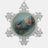 私たちの初めてのクリスマスを祖父母として写真オーナメント スノーフレークピューターオーナメント (正面)