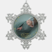 私たちの初めてのクリスマスを祖父母として写真オーナメント スノーフレークピューターオーナメント (正面)