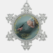 私たちの初めてのクリスマスを祖父母として写真オーナメント スノーフレークピューターオーナメント (正面)