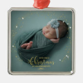私たちの初めてのクリスマスを祖父母として写真オーナメント メタルオーナメント (正面)