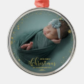 私たちの初めてのクリスマスを祖父母として写真オーナメント メタルオーナメント (正面)