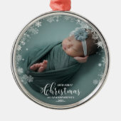 私たちの初めてのクリスマスを祖父母として写真オーナメント メタルオーナメント (正面)