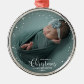 私たちの初めてのクリスマスを祖父母として写真オーナメント メタルオーナメント (正面)