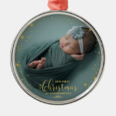 私たちの初めてのクリスマスを祖父母として写真オーナメント メタルオーナメント (正面)