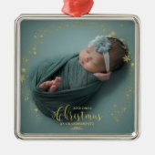私たちの初めてのクリスマスを祖父母として写真オーナメント メタルオーナメント (正面)