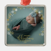 私たちの初めてのクリスマスを祖父母として写真オーナメント メタルオーナメント (正面)