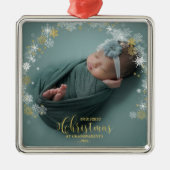 私たちの初めてのクリスマスを祖父母として写真オーナメント メタルオーナメント (正面)