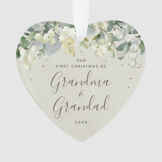 私たちの初めてのクリスマスを祖父母として写真ハート オーナメント (正面)