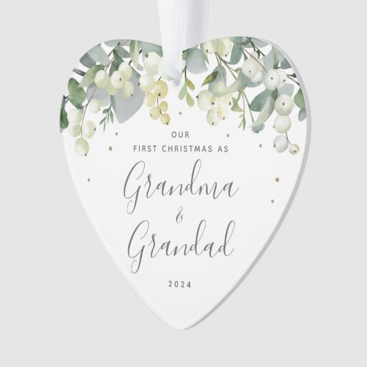 私たちの初めてのクリスマスを祖父母として写真ハート オーナメント (正面)