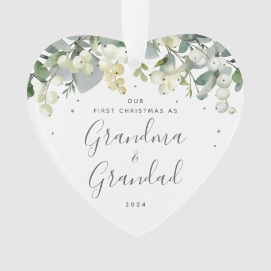 私たちの初めてのクリスマスを祖父母として写真ハート オーナメント (正面)