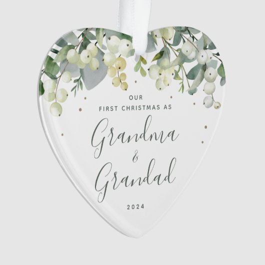 私たちの初めてのクリスマスを祖父母として写真ハート オーナメント (正面)