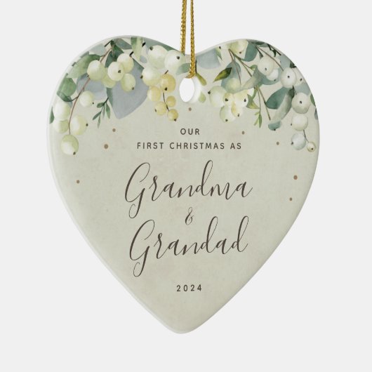 私たちの初めてのクリスマスを祖父母として写真ハート セラミックオーナメント (右)