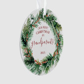 私たちの初めてのクリスマスを祖父母として写真リース オーナメント (正面)