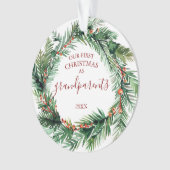 私たちの初めてのクリスマスを祖父母として写真リース オーナメント (正面)