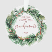 私たちの初めてのクリスマスを祖父母として写真リース オーナメント (正面)