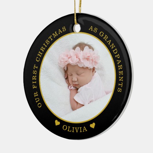 私たちの初めてのクリスマスを祖父母として2写真 セラミックオーナメント (左)