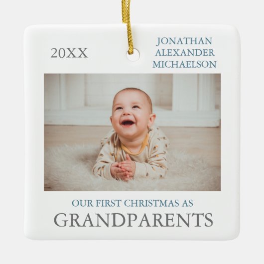 私たちの初めてのクリスマスを祖父母として セラミックオーナメント (正面)