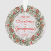 私たちの初めてのクリスマスを祖父母の写真リース オーナメント (正面)