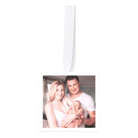 私たちの初めてのクリスマスを親として新生児写真 キューブオーナメント (正面)