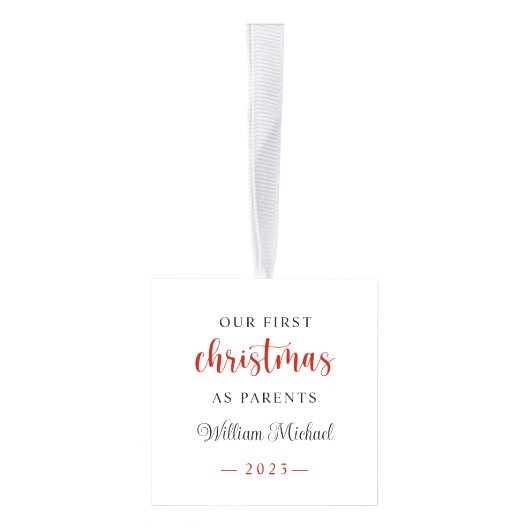 私たちの初めてのクリスマスを親として新生児写真 キューブオーナメント (右)