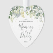 私たちの初めてのクリスマスを親の写真ハート オーナメント (正面)