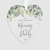 私たちの初めてのクリスマスを親の写真ハート オーナメント (正面)