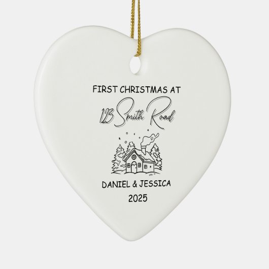 私たちの初めてのクリスマスアットキュートなラインアートクリスマス セラミックオーナメント (右)